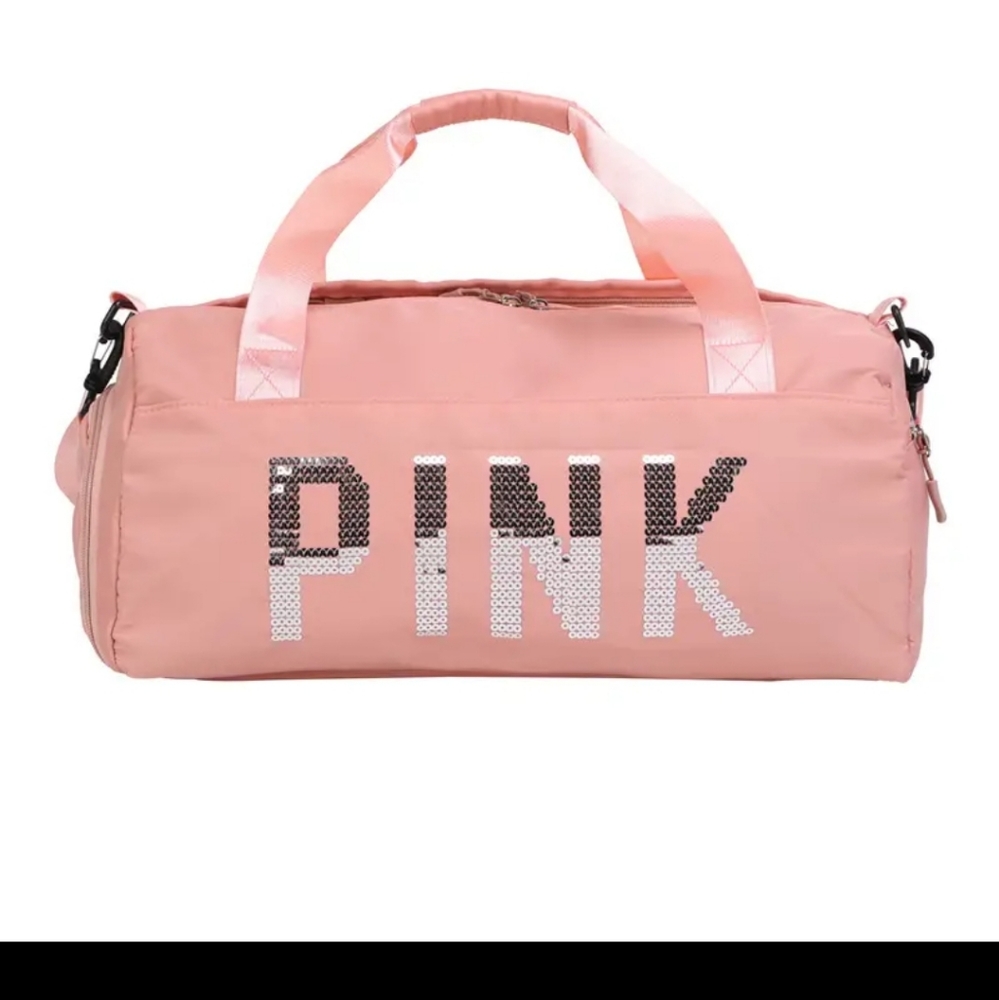 PINK nylon duffel bag with sequins